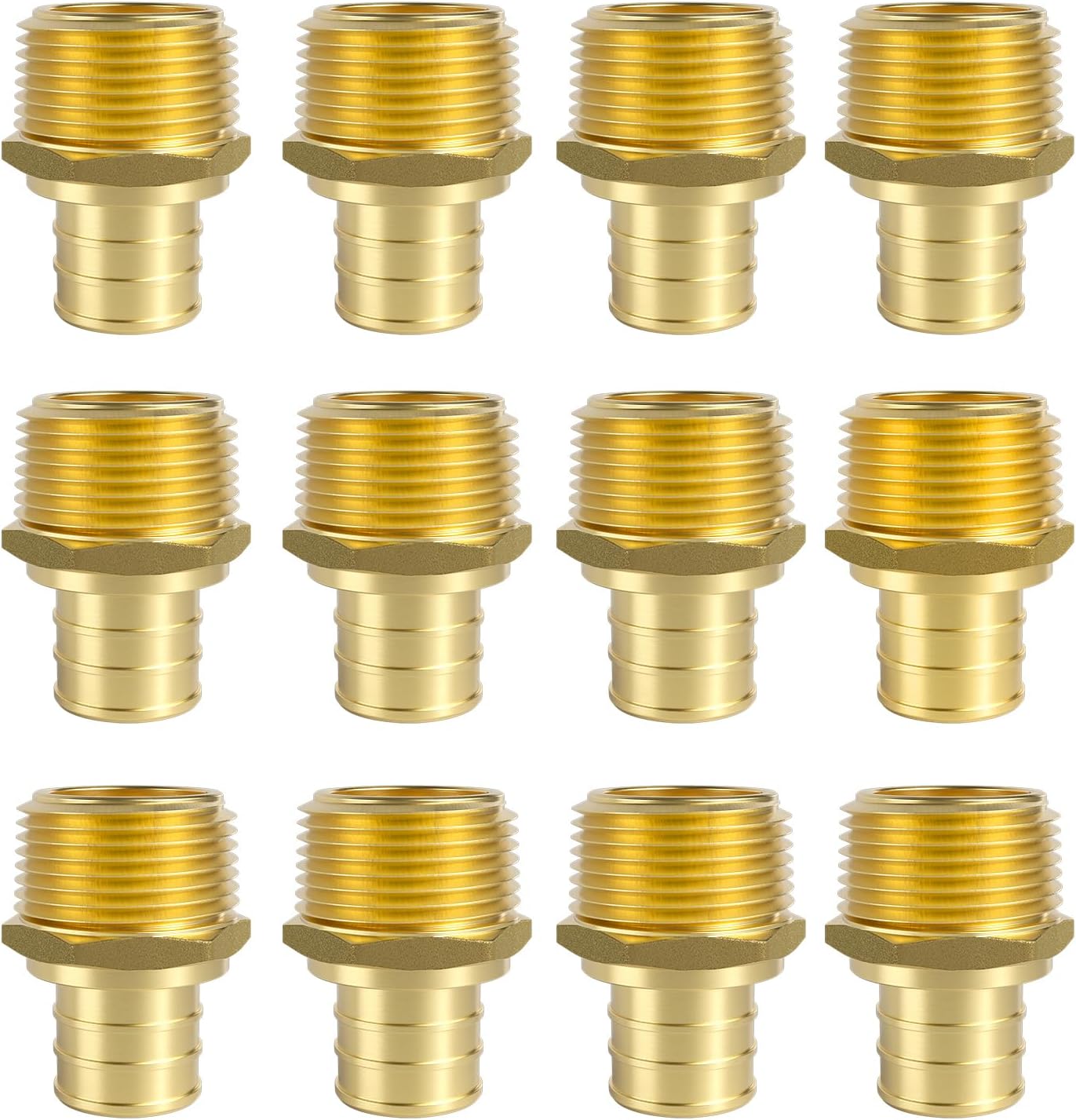 SUNGATOR12-Pack PEX 3/4" x 3/4" NPT Male Threaded Adapter Crimp Fitting, No Lead Brass