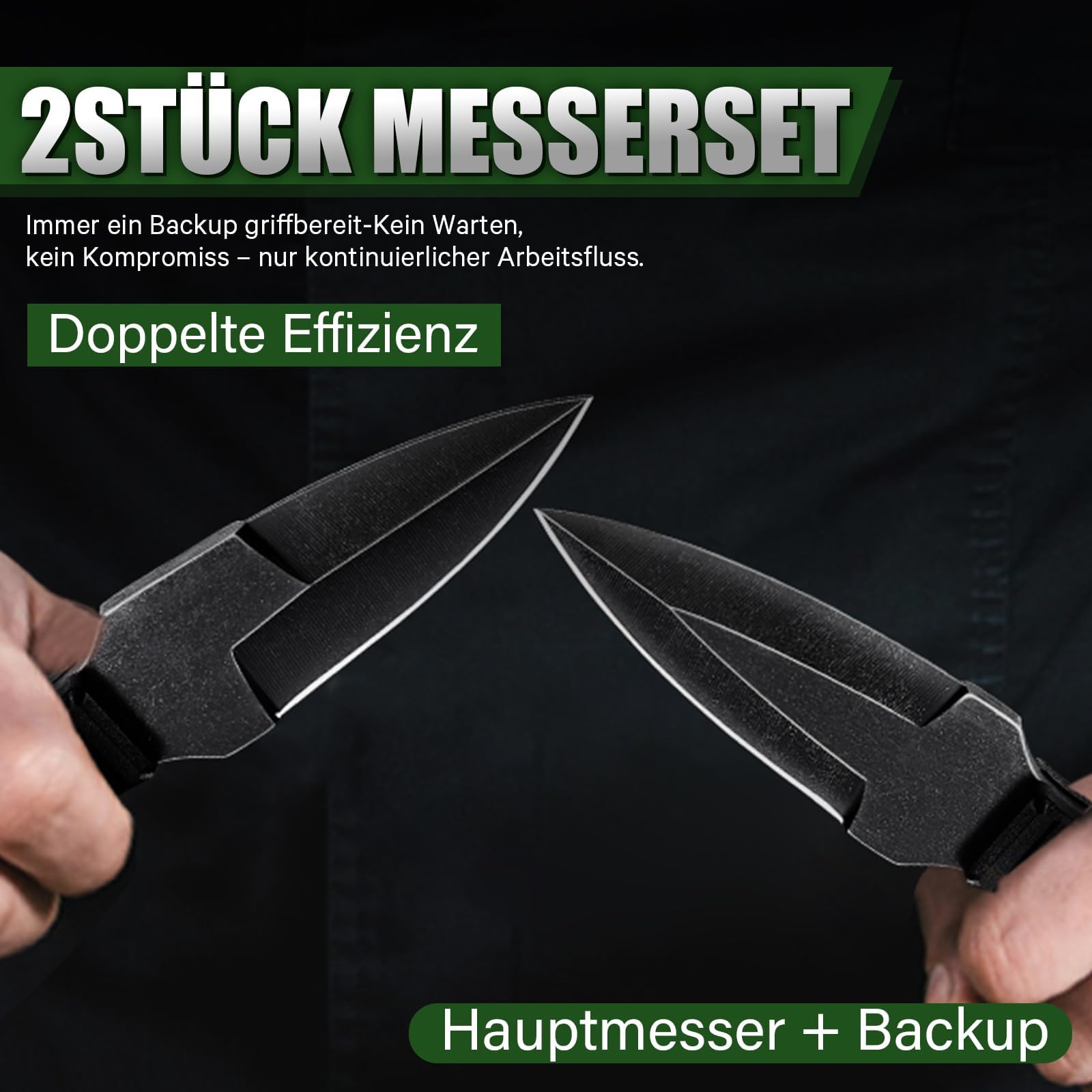 Klein Zweier-Pack Survival Messer,Messer Outdoor,Full Tang Jagdmesser Feststehende Klinge aus Edelstahl, Bushcraft Messer mit Kydex Scheide,Geschenk für Männer