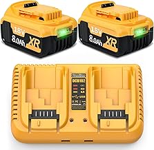 Lot de 2 Batteries de Rechange Li-ION pour Dewalt 18 V 8,0 Ah / 8000 mAh 20 V + Double Chargeur 4 A DCB182 DCB200 DCB184 DCB101 DCB107 DCB112 DCB105 DCB115 DCB203