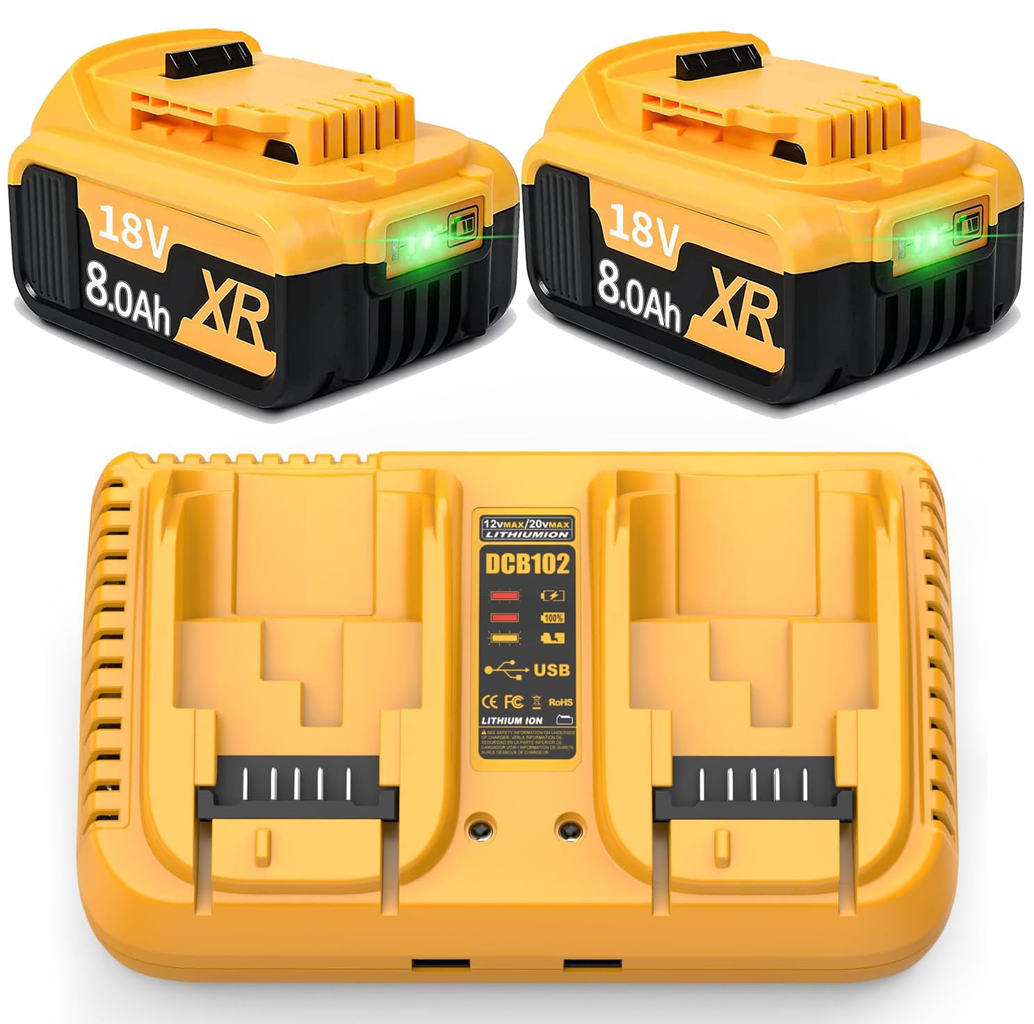 Startset: 4x DeWalt DCB182 XR Li-ion Accu's  18 V, 4.0 Ah 123accu Huismerk Ade00949 M2 Big