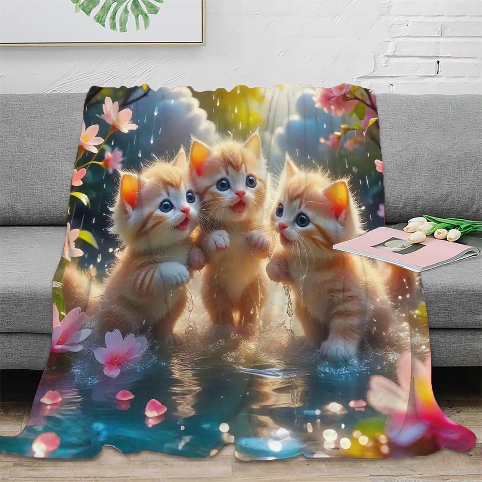 Couverture chaude chat 3D en micropolaire moelleuse contre le froid nocturne des adultes