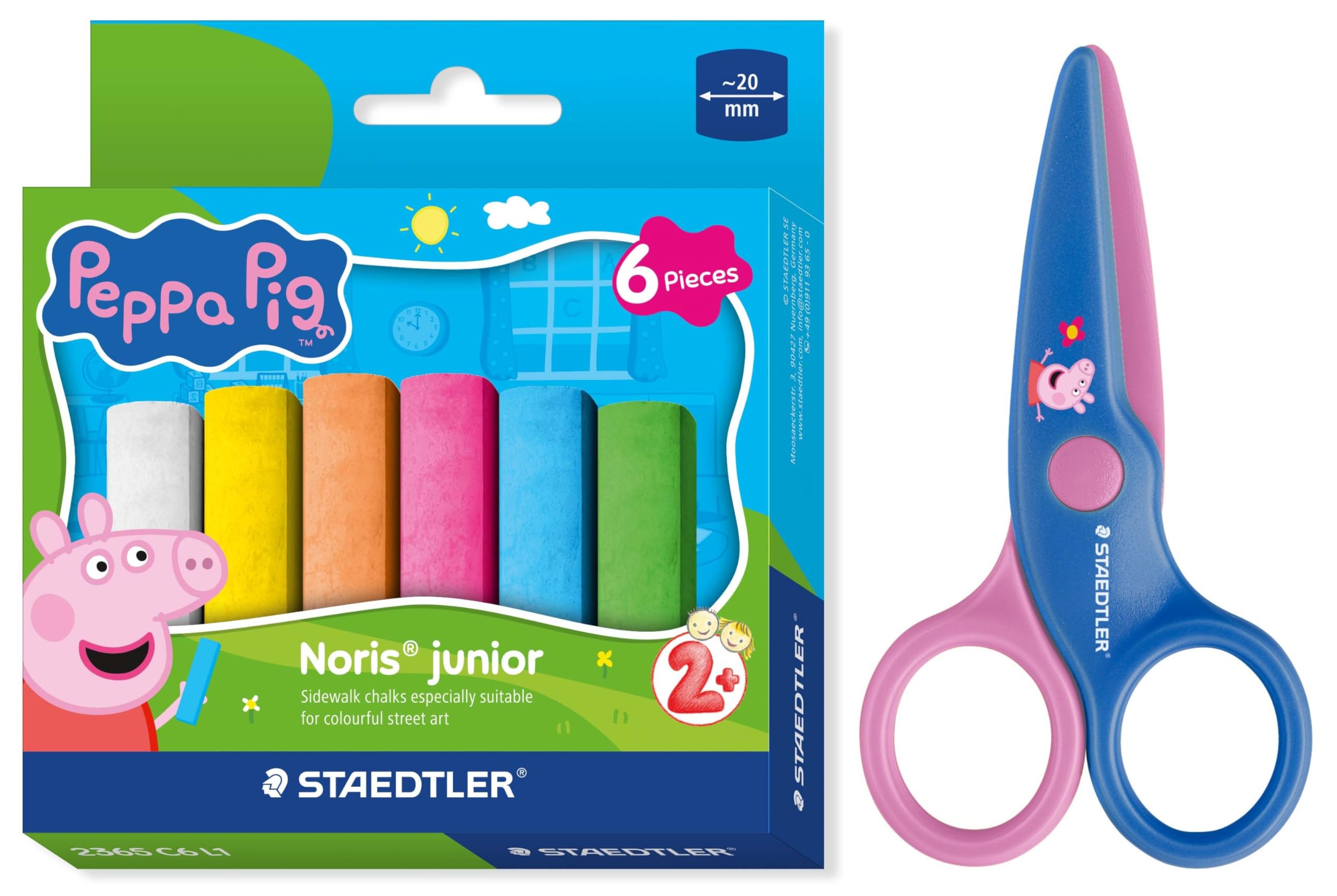 STAEDTLER Noris Junior Peppa Pig Set of 6 Street Crayons Set and Children's Scissors with Rounded Tips for First Craft Exercises