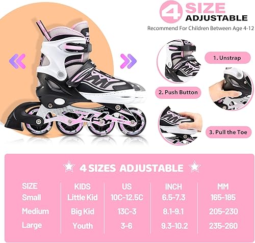 Miniatura 17 de 2PM SPORTS Cytia Pink - Patines en línea ajustables iluminadores para niñas con ruedas iluminadas, divertidos patines intermitentes para Plateado