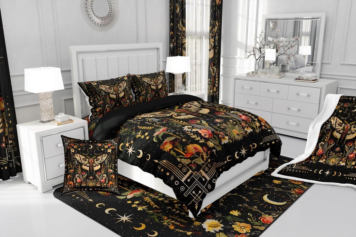 Castle Fairy Gothic Starry Galaxy Moon Quilt Coverlet Set Trippy Plants Flower Super Soft Bedspread,Queen Size,Butterfly Comforter Set Coverlet for Boys Girls Adults