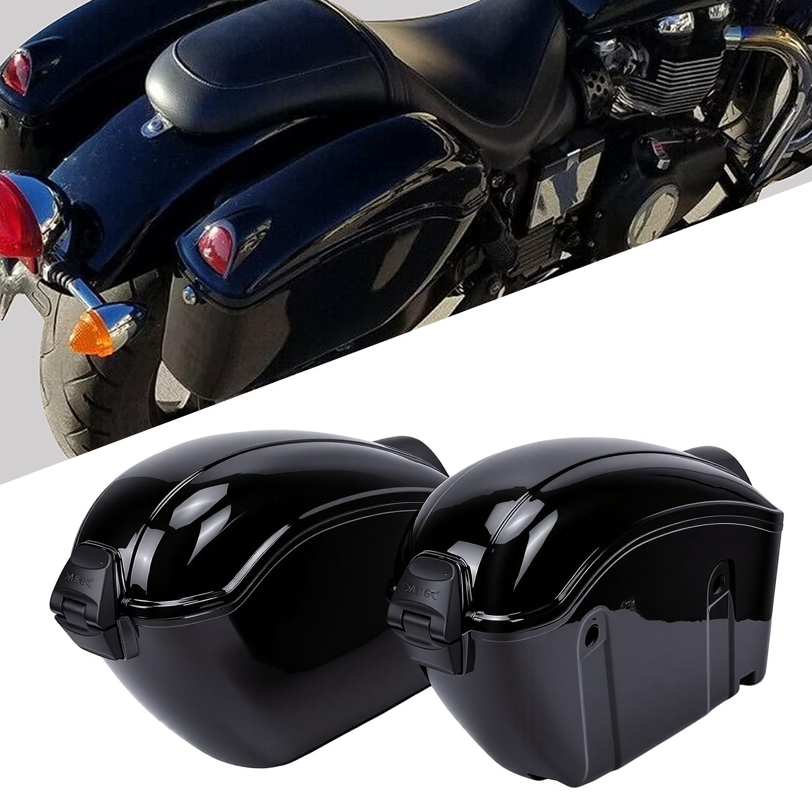 Aramox Borse Laterali Rigide per Moto, Borsa Laterale Rigida da 22 Litri con Chiusura e Apertura Superiore, in Plastica ABS Impermeabile, Nera Lucida, con Indicatori di Direzione,