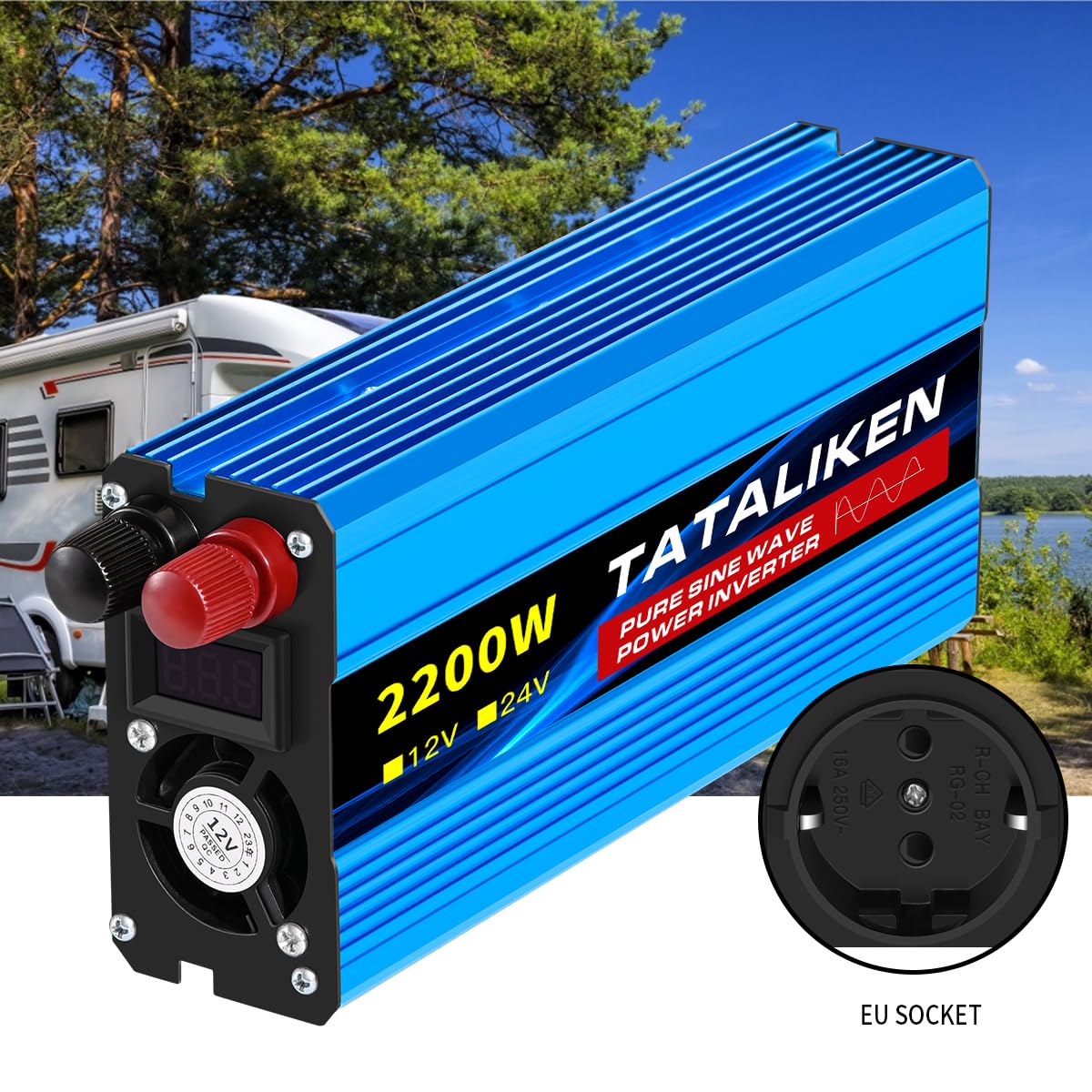 Inverter Auto,Inverter Onda Pura Inverter a onda sinusoidale pura 1000W-4000W CC 12V/24V a CA 220V 50Hz Inverter di potenza Caricabatterie(12V 1000W 220V)
