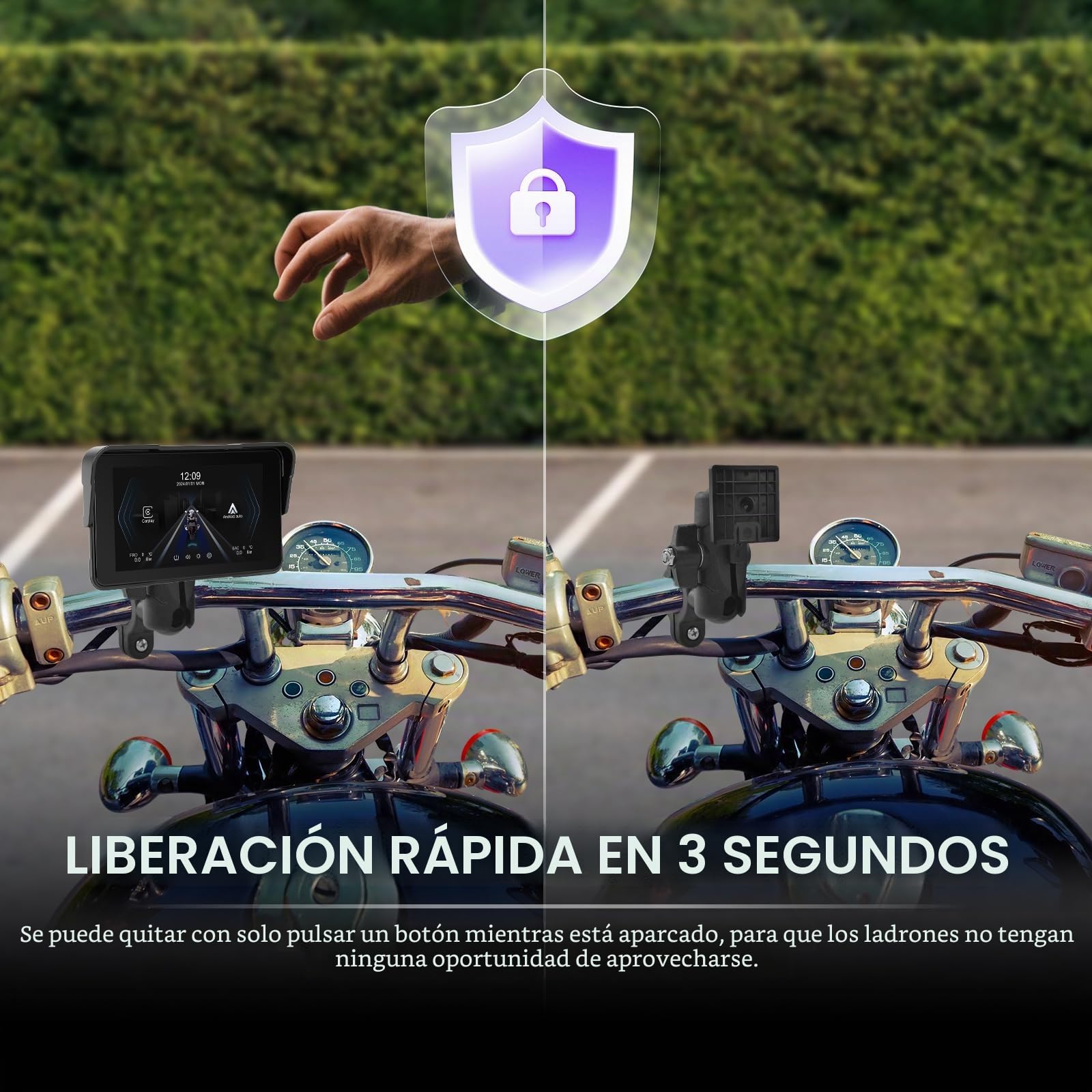 Inalámbrico Carplay Motorbike Navi Android Auto, 5 Pulgadas Pantalla Táctil Carplay Portátil para Motos, Radio de Coche para Motos con Airplay/Android Cast/Bluetooth/IP68 Impermeable