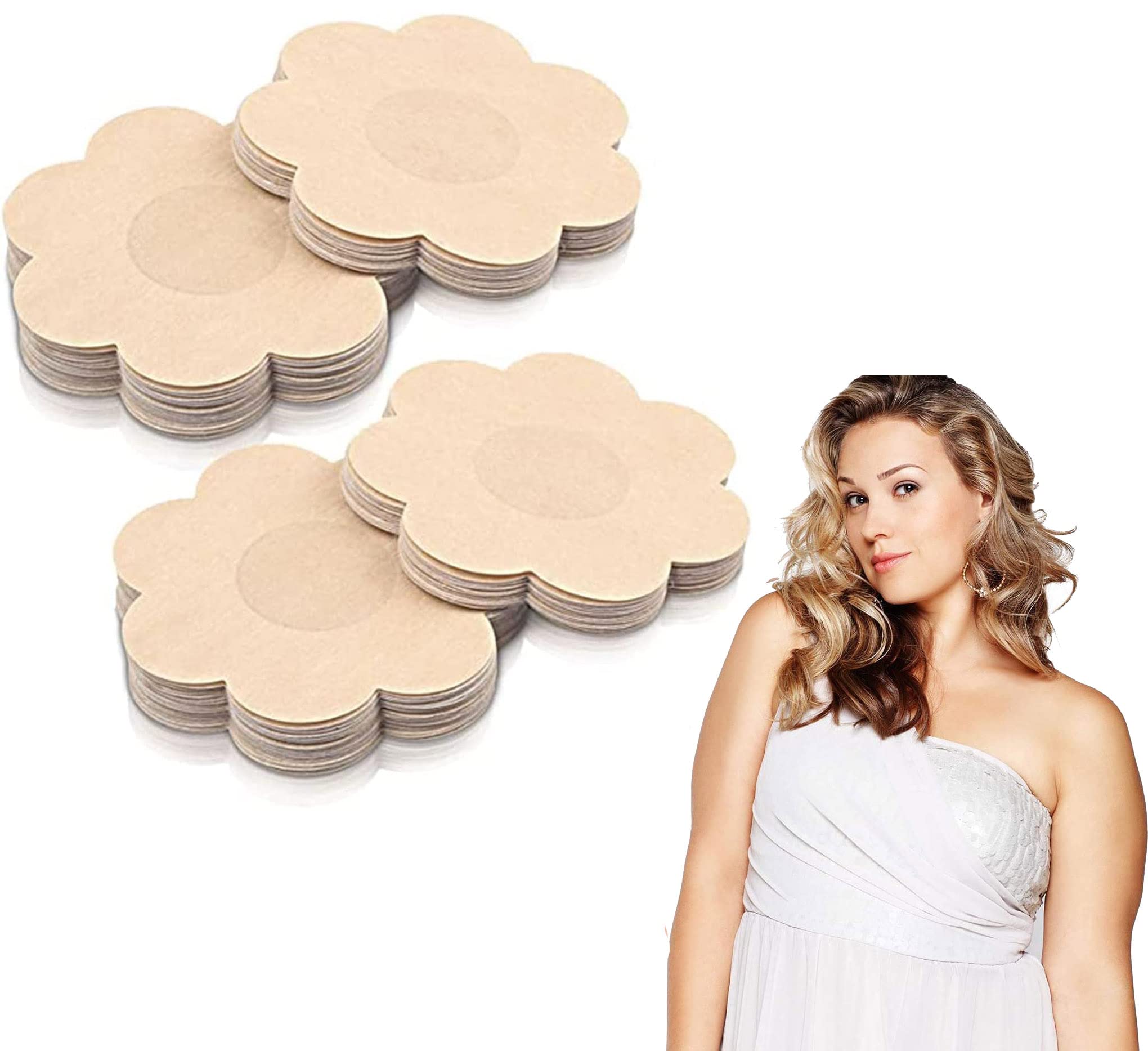 – 40 Pcs Nipple Breast Covers, Breast Bra Plum Shaped Disposable Satin Pasties Self-Adhesive Petals Pad Pasties, Adhesive Bra 20 Pairs