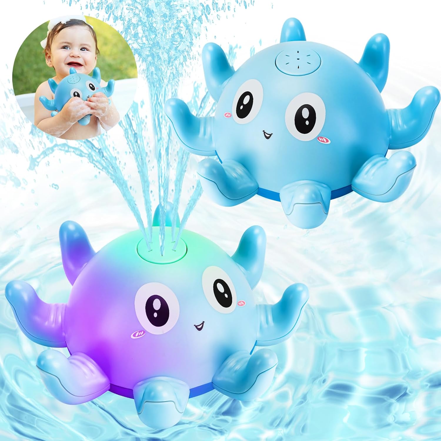 FPVERA Light Up Bath Toys Babies Bath Water Fountain Toys Kids Bath Floating Sprinkler w