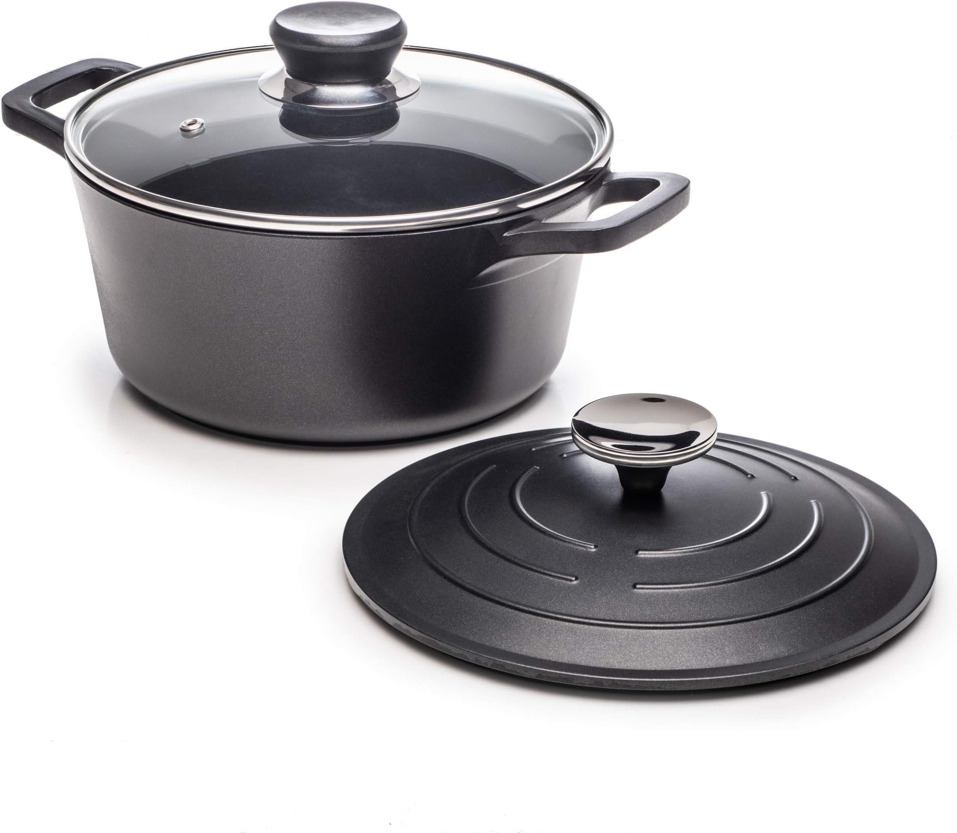 Dawsons Living Cast Aluminium Casserole Dish - Dutch Oven with 2 Lids Suitable for All Hob Types - Oven and Dishwasher Safe - 2.5 Litre