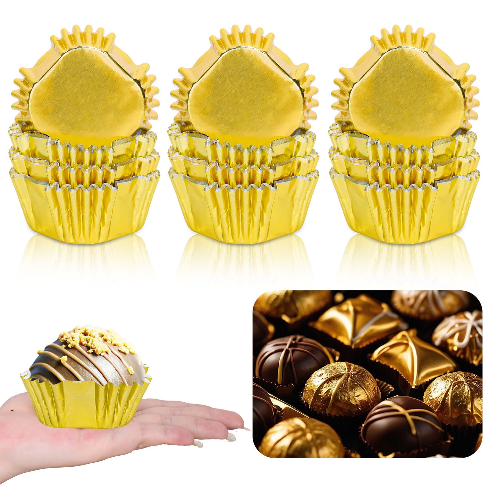 JarThenaAMCS 200Pcs Square Mini Foil Cupcake Liners Paper Brownie Baking Cup Golden Foil Muffin Cupcake Wrappers For Party Supplies