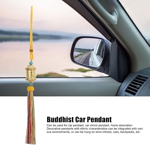 Miniatura 2 de Colgante de coche de Feng Shui, rueda de oración budista, adornos colgantes para el hogar, espejo retrovisor, bolsa, llavero