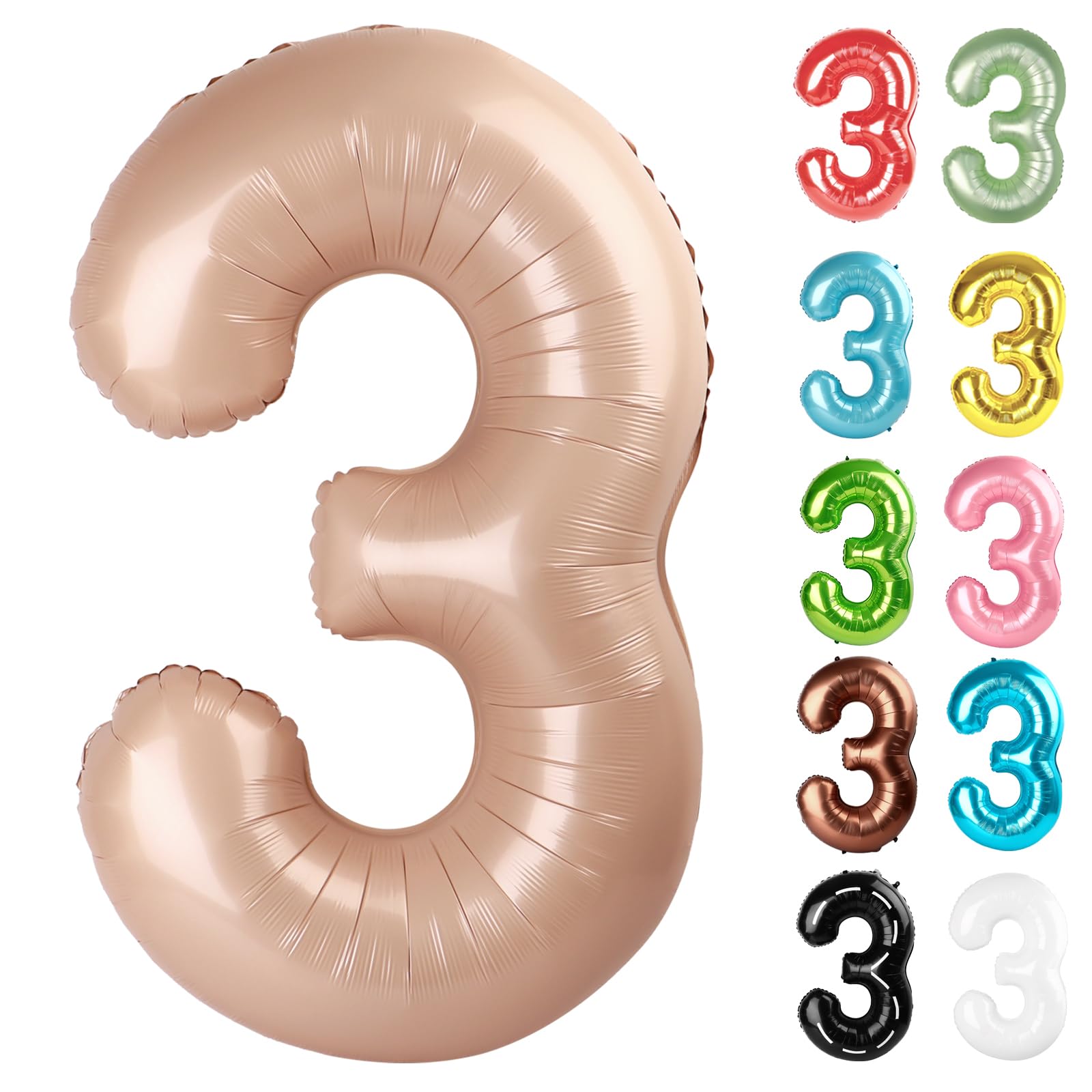 Light Brown Number 3 Balloon 40 Inch, 3 Balloon Number, 3rd Birthday Decorations, Light Brown Party Supplies for Boys Girls