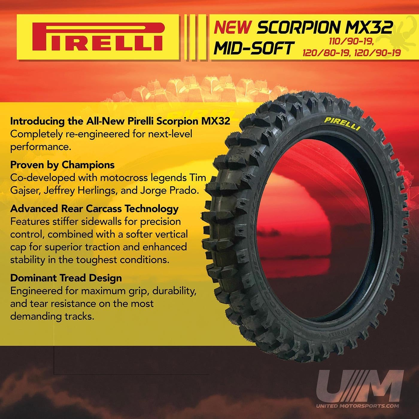 Pirelli Scorpion MX32 Mid-Soft Motocross Tire (110/90-19)