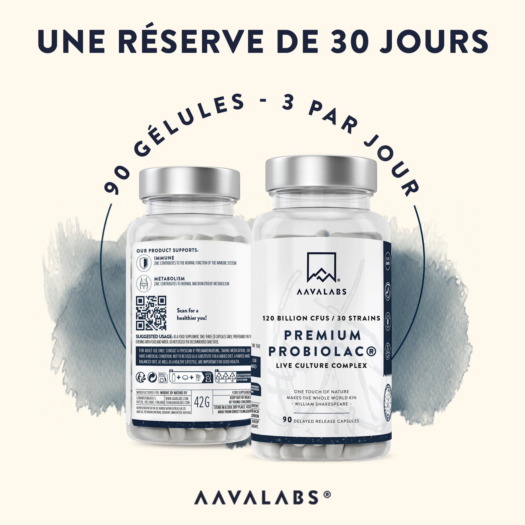 Probiotique Flore Intestinale 120MilliardsUFC 30Souches [Lactobacillus Gasseri Lactobacillus Rhamnosus]+ Zinc Ferments Lactiques Probiotiques Flore Intestinale et Prébiotique (Inuline) - 90 Gélules