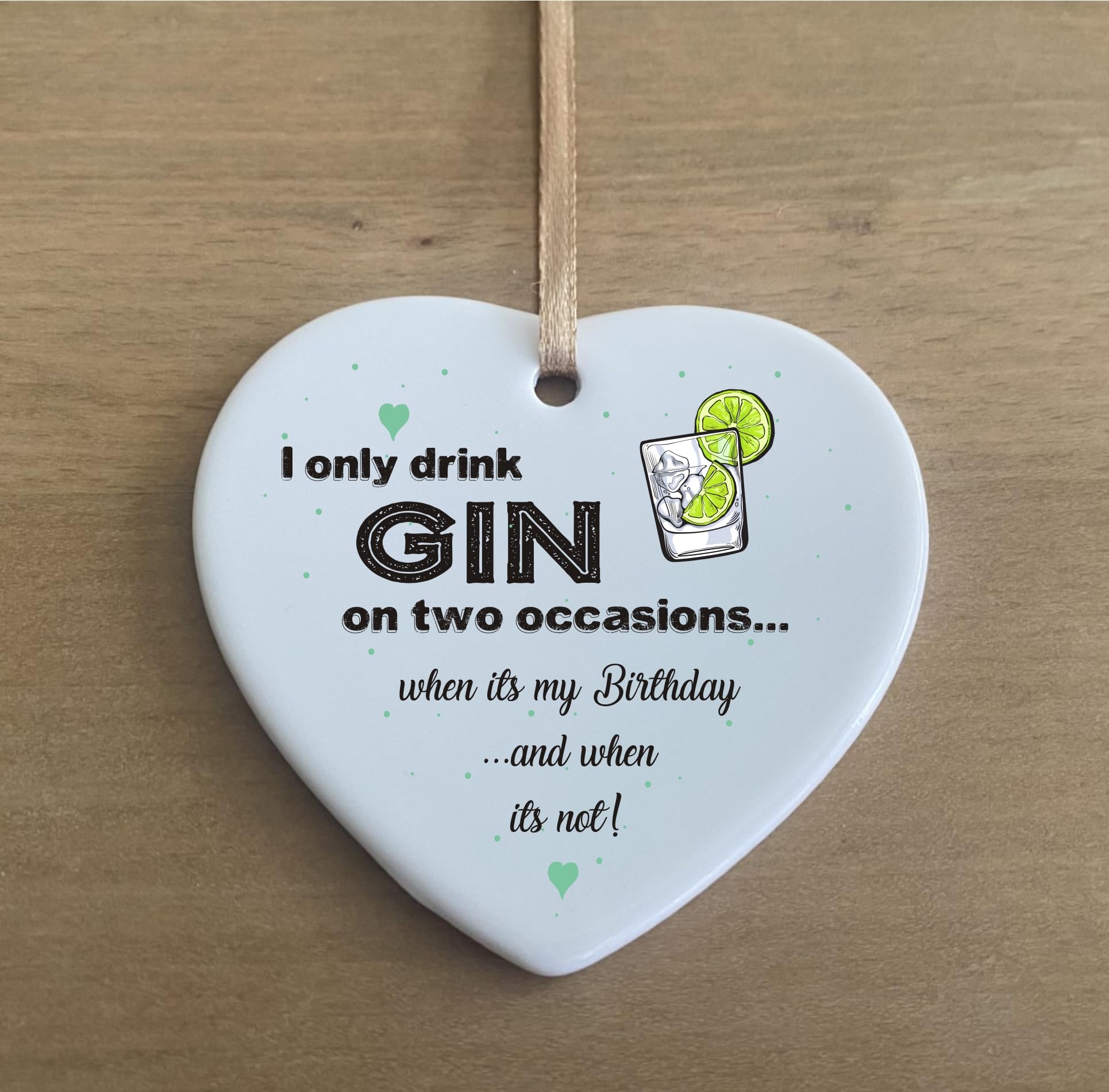 the grafix studio Gin & Tonic Birthday Quote Ceramic Heart Shape Plaque Gift Sign cr49