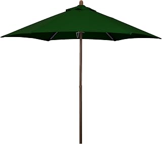 Sunline 7.5 ft Faux- Wood Patio Umbrella, Push Open Pin Stop Outdoor Market Umbrella with UV Protection & Wind Vent, Metal Frame for Deck, Pool & Table, Hunter Green
