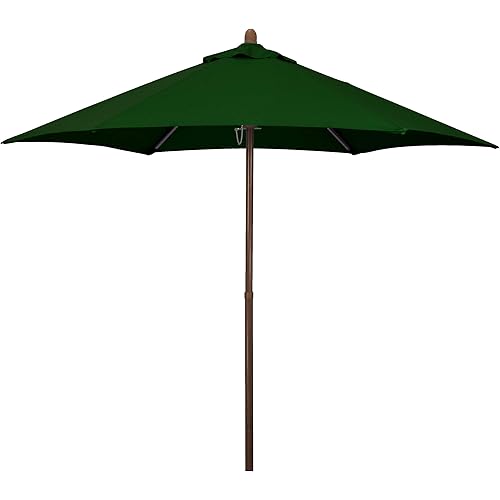 Sunline 7.5 ft Faux- Wood Patio Umbrella, Push Open Pin Stop Outdoor Market Umbrella with UV Protection & Wind Vent, Metal Frame for Deck, Pool & Table, Hunter Green