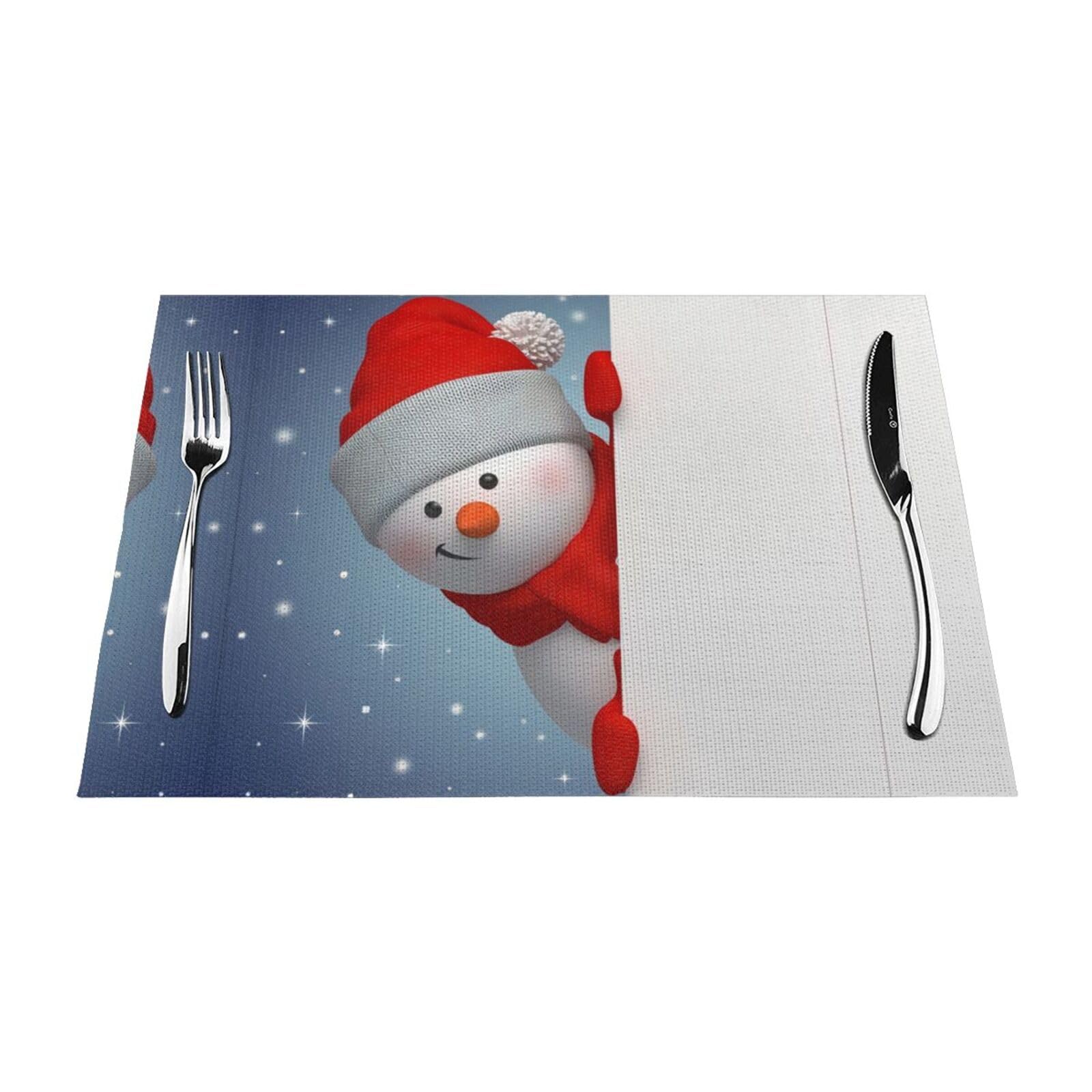 Divertido juego de manteles individuales tejidos con patrón navideño (6 piezas), adecuado para mesas de comedor familiares, banquetes de hotel y decoración de cocina.