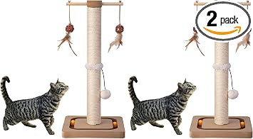 PEEKAB Cat Scratching Post Sisal Scratch Posts for Indoor Kittens and Cats,with Interactive Tracking Toys Suitable for Vertical Scratcher of Small and Medium-Sized Cats 25 Inches Beige Pack of 2