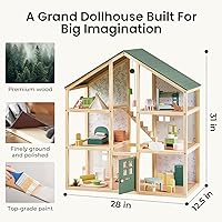 Vista 6 de Tiny Land Casa de Muñecas de Madera para Niñas - Casa de Muñecas de Madera de 6 Habitaciones, Casa de Muñecas DIY de Bricolaje con 31 Piezas de Verde
