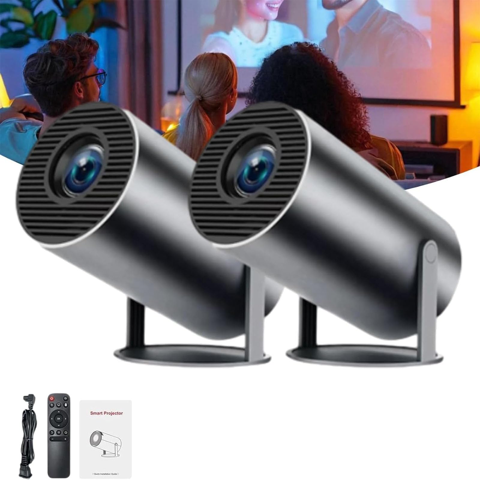 Pocketbeams Smart 180° Projector, Pocketbeams Projector, Mini Portable Projector 4k 1080p, Nexvision Projector 4k Home Cinema, Pocket Beam Smart Projector, Pocketbeam Projector (Black,2PCS)