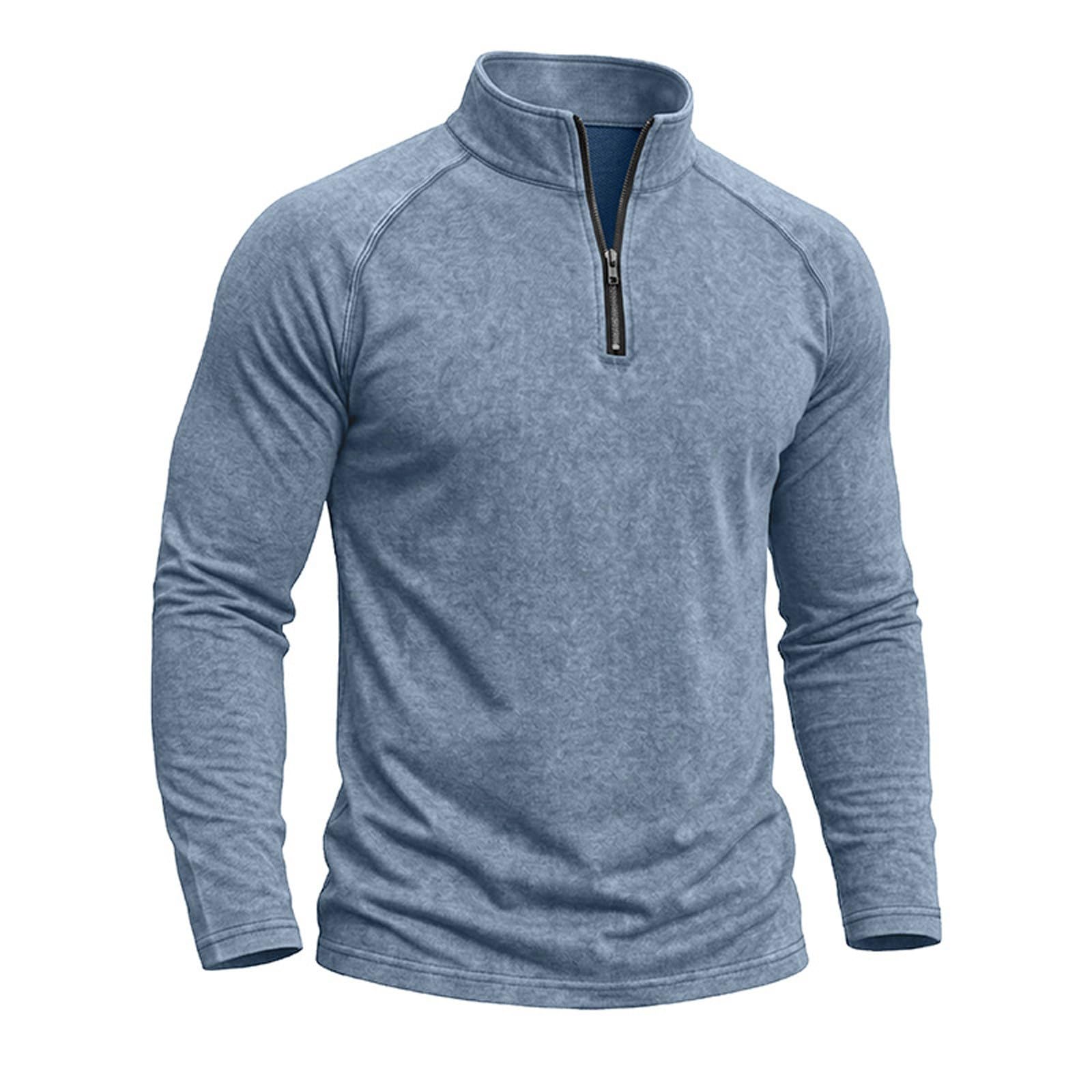 Herren-Poloshirt, 1/4-Reißverschluss, langärmelig, lässiger Pullover