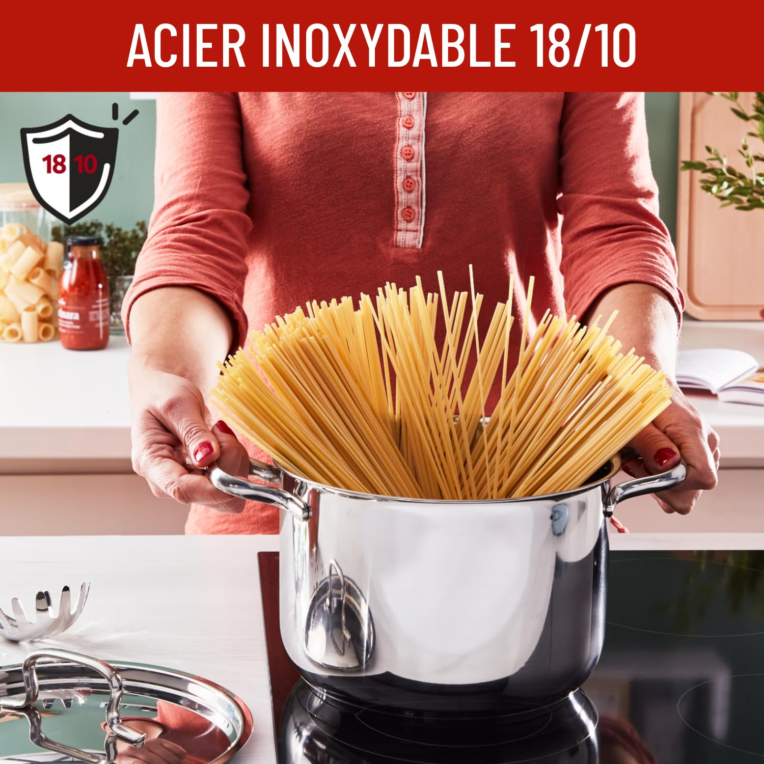 Lagostina Sfiziosa Lot de 9 casseroles avec fond Lagoseal Plus pour tous les étages de cuisson, revêtement en acier inoxydable pour chauffage rapide et cuisson uniforme, design élégant de longue durée | Fond Lagoseal Plus triple couche, avec 1 casserole,