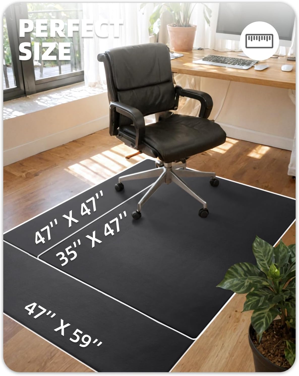 Color&Geometry Anti Scratch Ultra Thin Leather Chair Mat for Hard Floor Protection 36"x47"- Waterproof, Non-Slip, Noise Reduce, Easy Clean Home Office Floor Rug for Under Desk, Black (Rolled Packed)