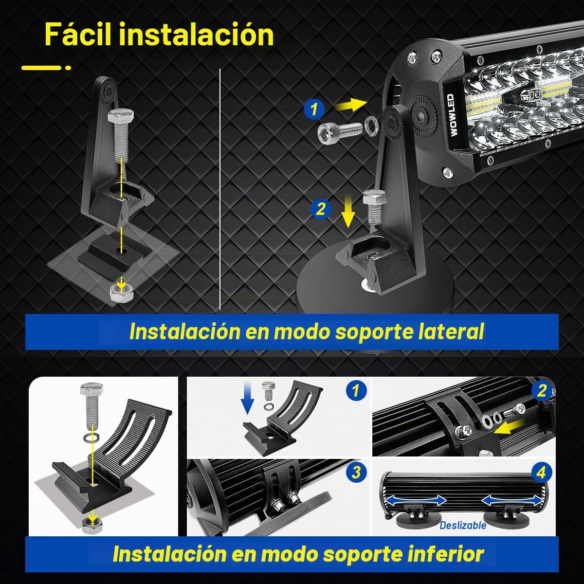 Barra de luz LED magnética (30 cm, súper luminosa, para encendedor de cigarrillos, 6000 K, imanes potentes, montaje de 4 vías, 12/24 V, tractor, remolque, ATV