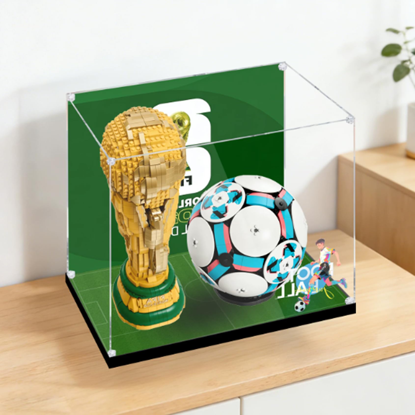 Acrylic Display Case for Lego 43019+43020 World Cup Football+Trophy Building Set, Dustproof Transparent Box - Only Display Case, Display Box Compatible with Lego 43019+43020 (Back Spray C) — image 1