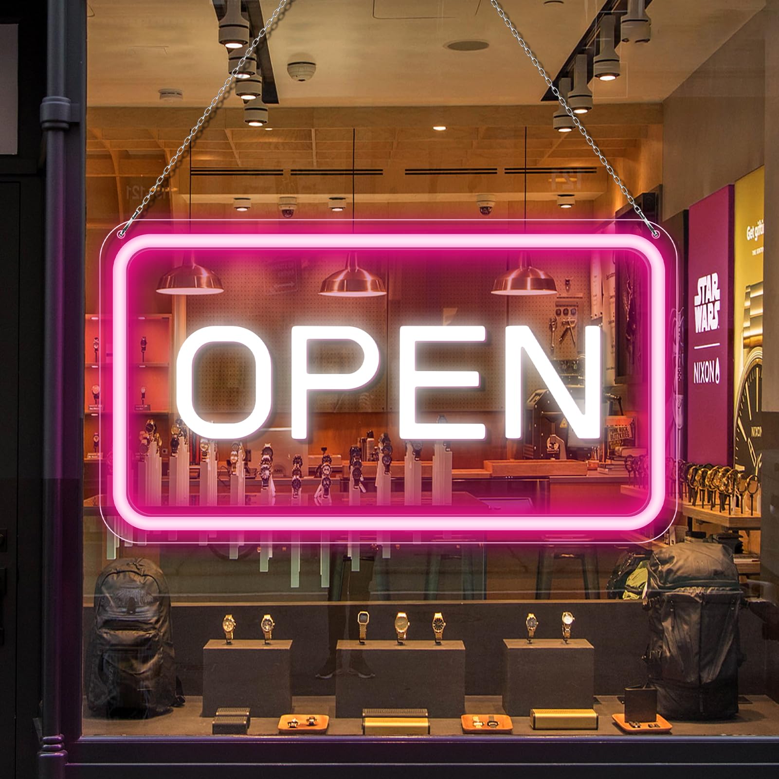 16"x 9" Adjustable Brightness Open Signs for Business Pink White Ultra Bright Lighted Sign Open Powered by USB with ON/OFF