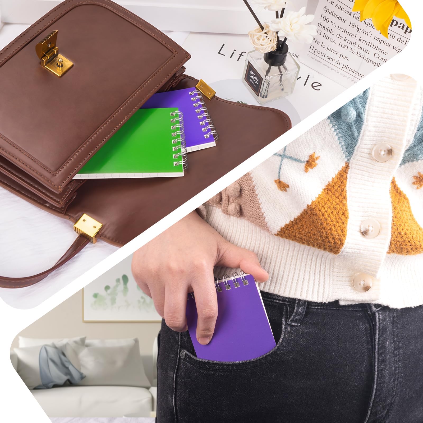 Cuaderno de bolsillo a granel de 3 x 5 pulgadas, 18 paquetes de bloc de notas en espiral con encuadernación superior, blocs pequeños de 6 colores, 60 hojas/120 páginas (80 g/m²) blocs de notas para el