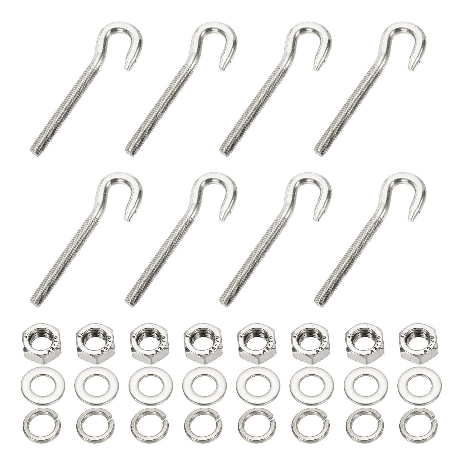 PATIKIL M8 Stainless Steel Eye Bolt, 8 Set Hook Eyelet Bolts Long Shank Threaded with Nut and Washers for Construction Swing Boat Yoga Hanging Bridge Ship Automobile, Silver