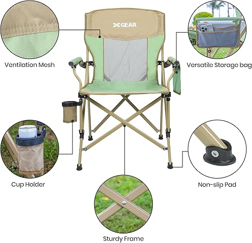 Miniatura 3 de Silla de campamento para adultos, 350 libras, silla de campamento de soporte, 2 piezas con respaldo de malla transpirable con soporte para