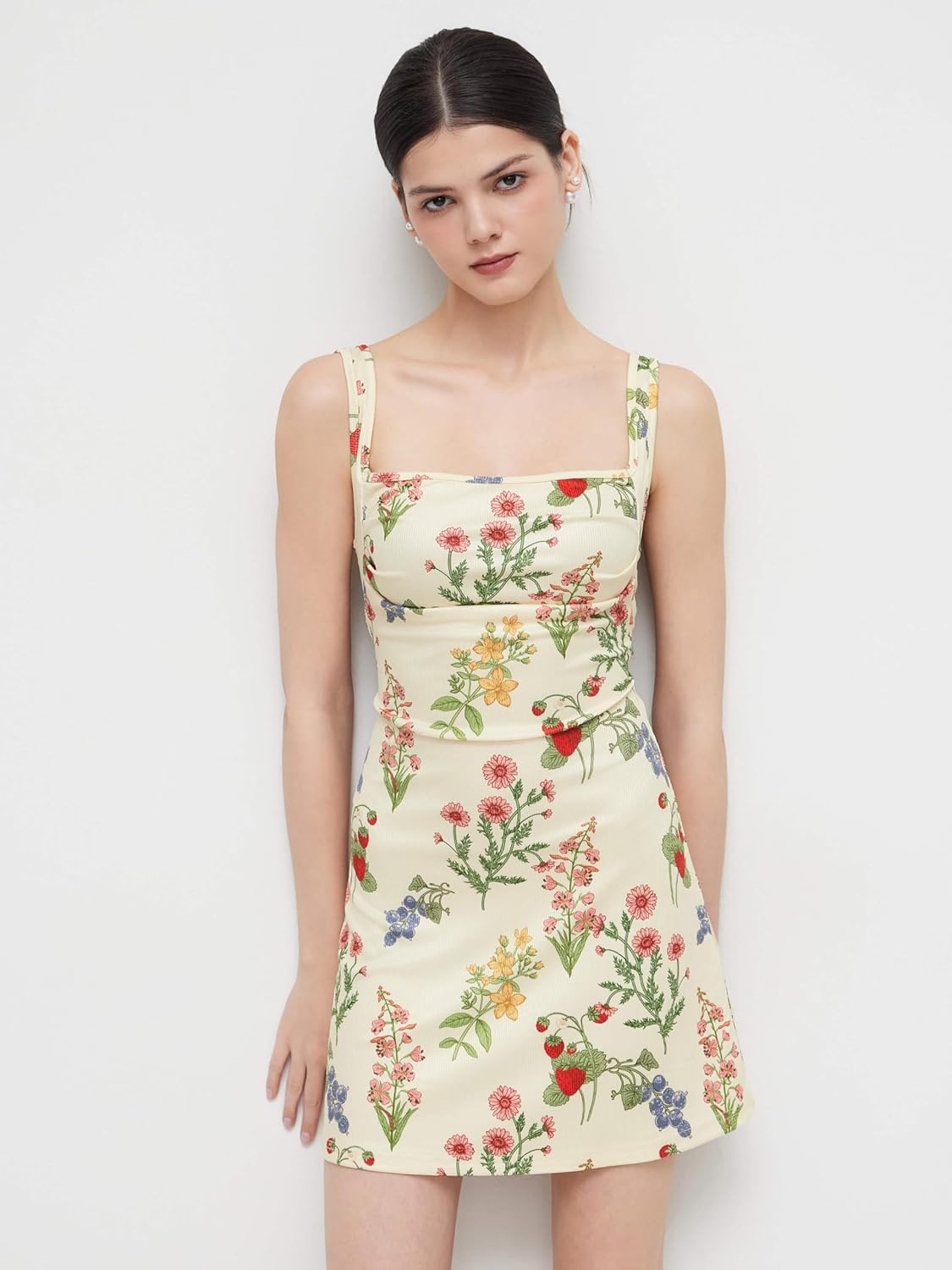 CIDER Summer Floral Dress for Women Cute Mini Sun Dress Square Neck Sleeveless Ruched Cocktail Dresses Trendy 2026 - Image 3