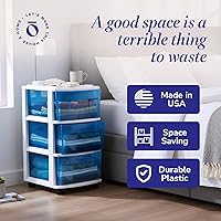 Vista 5 de HOMZ Torre de Cajones, Carrito Organizador de Almacenamiento de Plástico Transparente Azul de 3 Niveles, Marco Blanco - Contenedores de Cajones