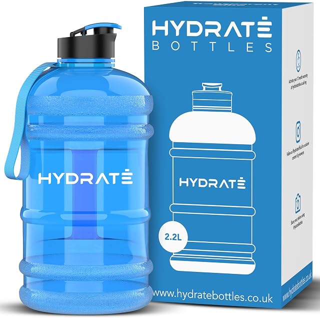 HYDRATE XL Jug 2.2 Litre Water Bottle - BPA Free, Flip Cap, Leak Proof Big Water Bottle Ideal for Gym, Adults, Clear Water Container Large Sports Bottle, Extra Strong Material Water Jug (Blue)
