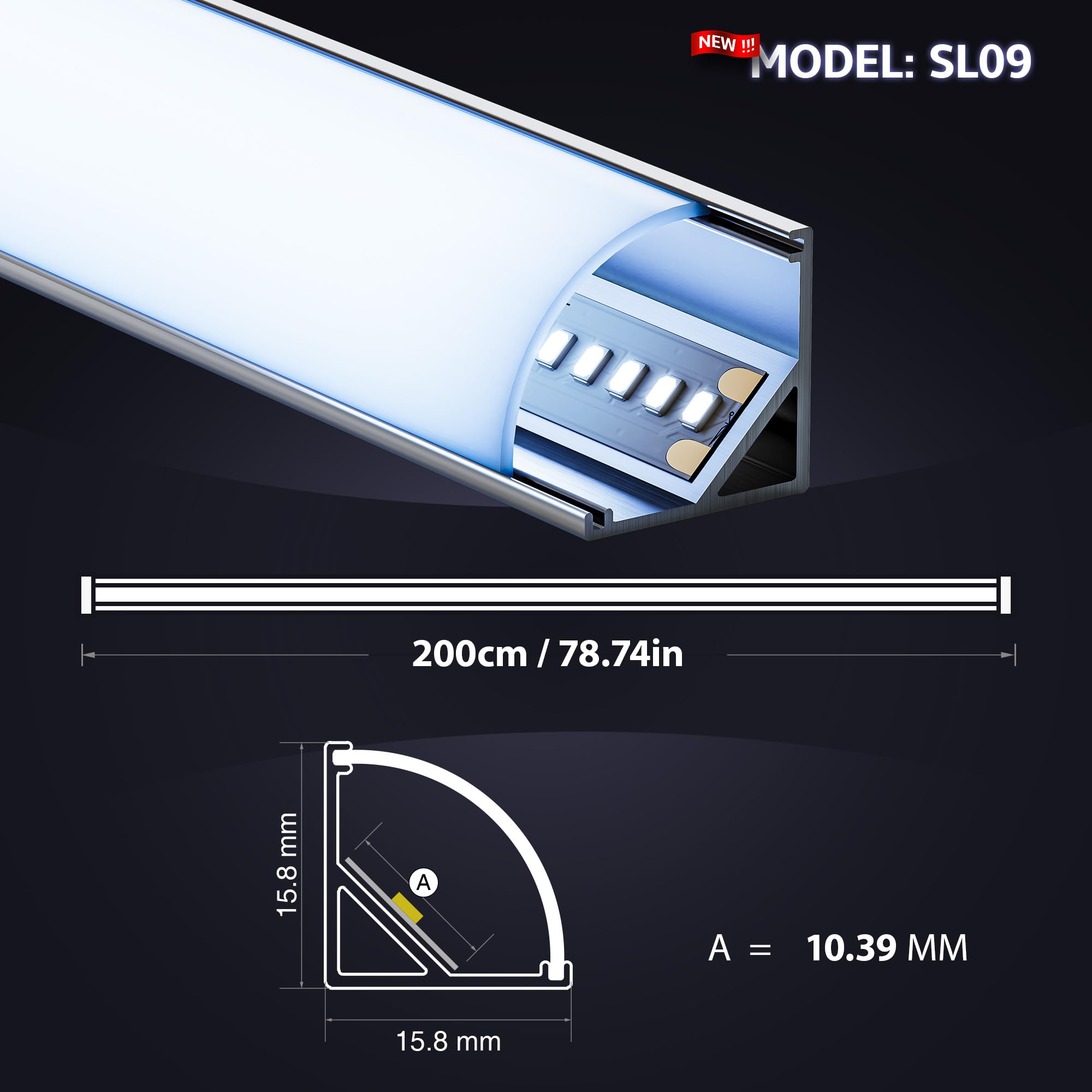 LED Aluprofil Eckleiste – 2 Meter Lang, 45 Grad Winkel, Inkl. Montageset, Für Indirekte Beleuchtung