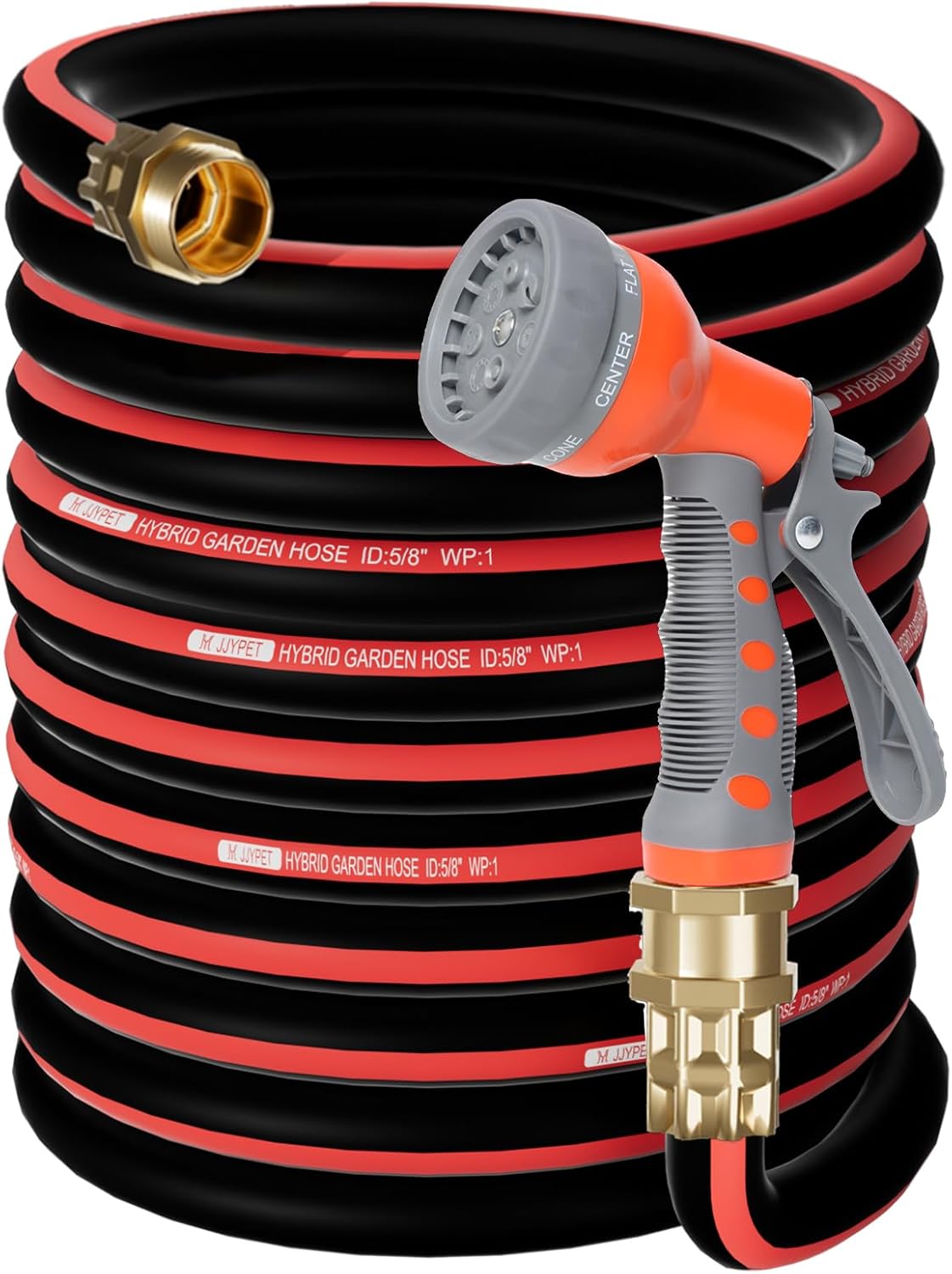 M JJYPET Heavy Duty Water Hose100ft 5/8 Rubber Garden Hose