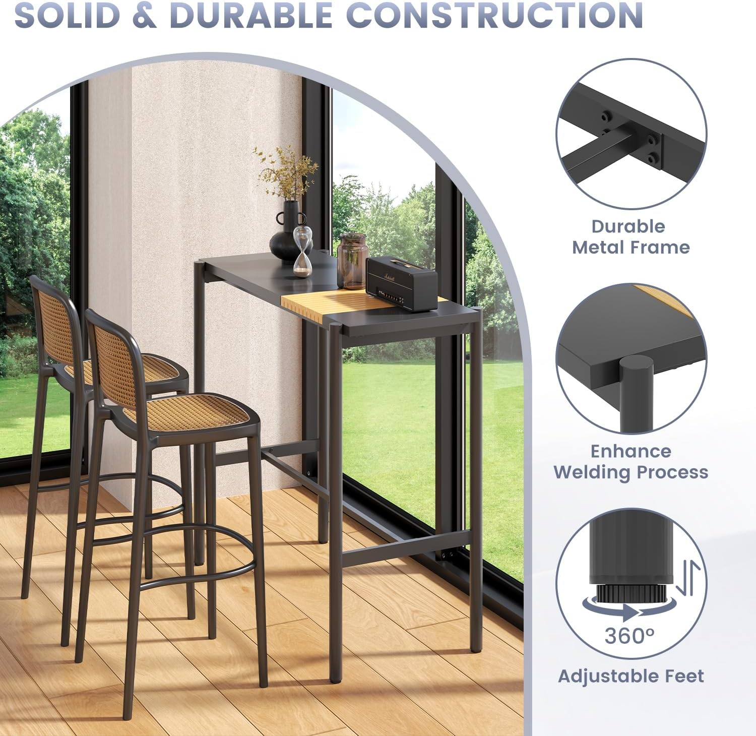 Sundale Outdoor Bar Table, Rectangle Patio Bar Height Counter Console Table with Weather Resistant Waterproof Top, Outdoor Furniture for Garden, Yard, Balcony, Poolside