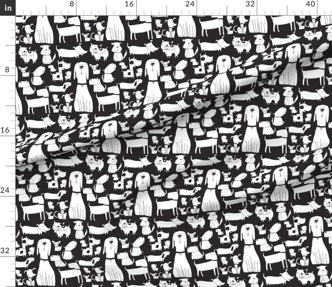Spoonflower Fabric - Dogs Black White Puppy Dog Gray Silhouette Printed on Petal Signature Cotton Fabric by The Yard - Sewing Quilting Apparel Crafts Decor