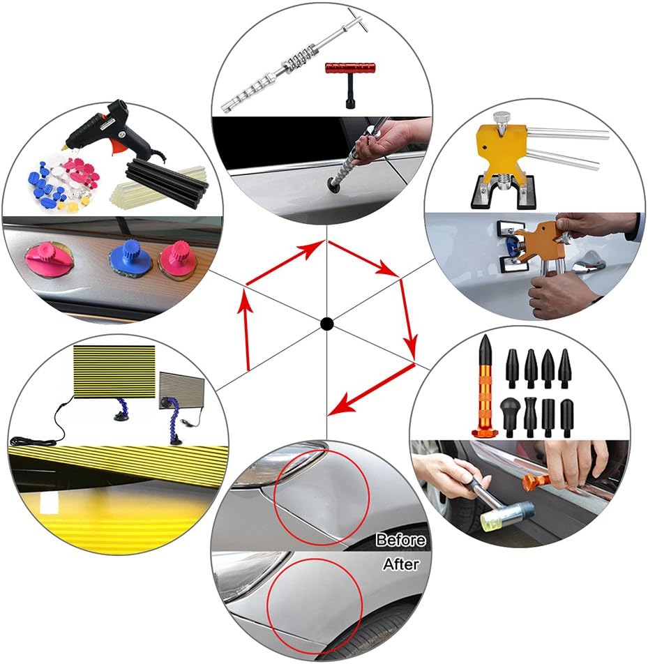 Free Shipping Offer Furuix Car Dent Remover Paintless Dent Repair Kit/Paintless Dent Removal Rods Dent Puller Dent Lifter Paintless Dent Repair Light Slide Hammer Dent Glue Kit