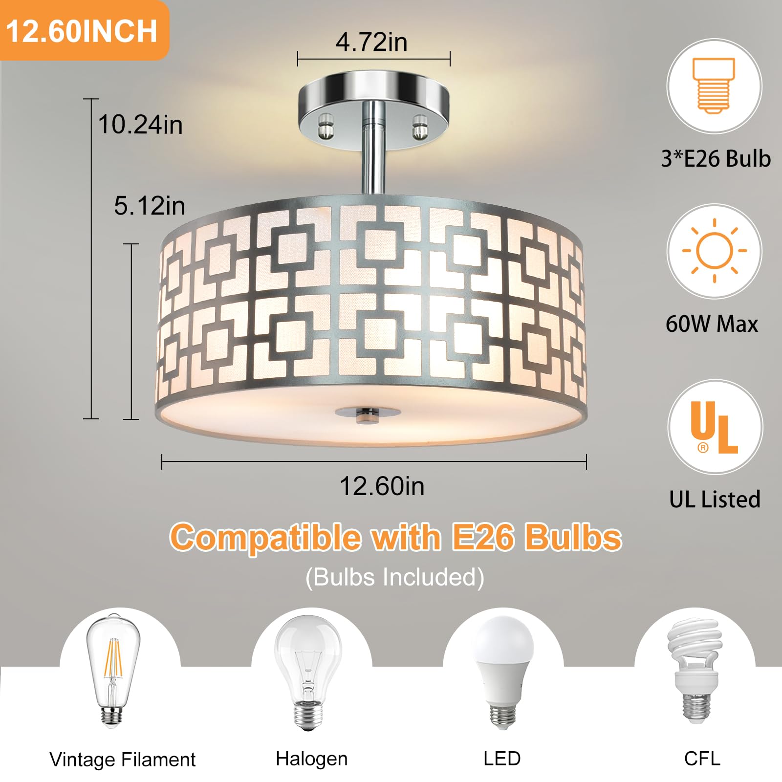 DLLT - Lámpara de techo semiempotrada, lámpara de entrada moderna de 3 luces para colgar en el techo con pantalla de tambor para dormitorio, comedor, cocina, pasillo, entrada, sala de estar, acabado 5