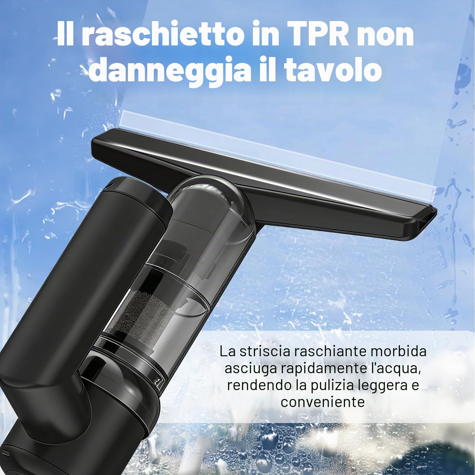 Pulitore per finestre, elettrico, senza fili, con durata della batteria di 30 minuti, maneggevole, leggero, serbatoio dell'acqua da 100 ml, per finestre, specchi, piastrelle, vetri auto