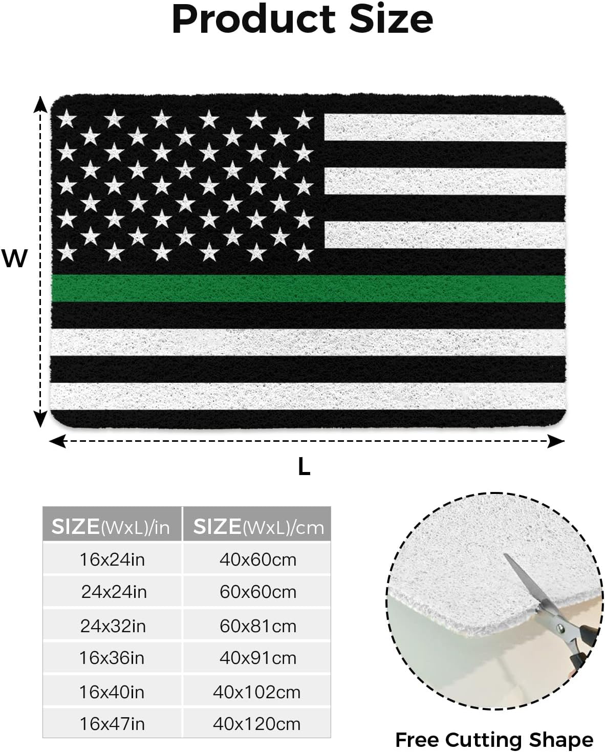 Thin Green Non-Slip Bathtub Mat, Line Flag Border Patrol, Park Ranger and Conservation Officer PVC Bath Mat for Tub Quick Drying Shower Mats for Inside Shower, Foot Scrubber Bathroom Mats 32x24 Inches