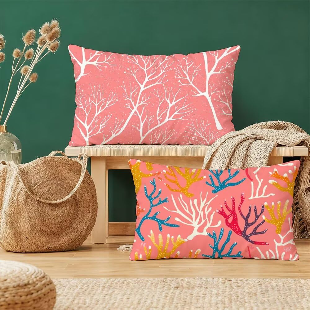 Taie oreiller rectangulaire en velours double face rose et blanc aux finitions soignées
