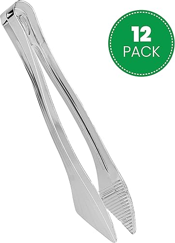 Miniatura 8 de Pinzas de plástico desechables plateadas de 8.5 pulgadas, utensilios de servicio duraderos, resistentes, paquete de 12 unidades, color plateado