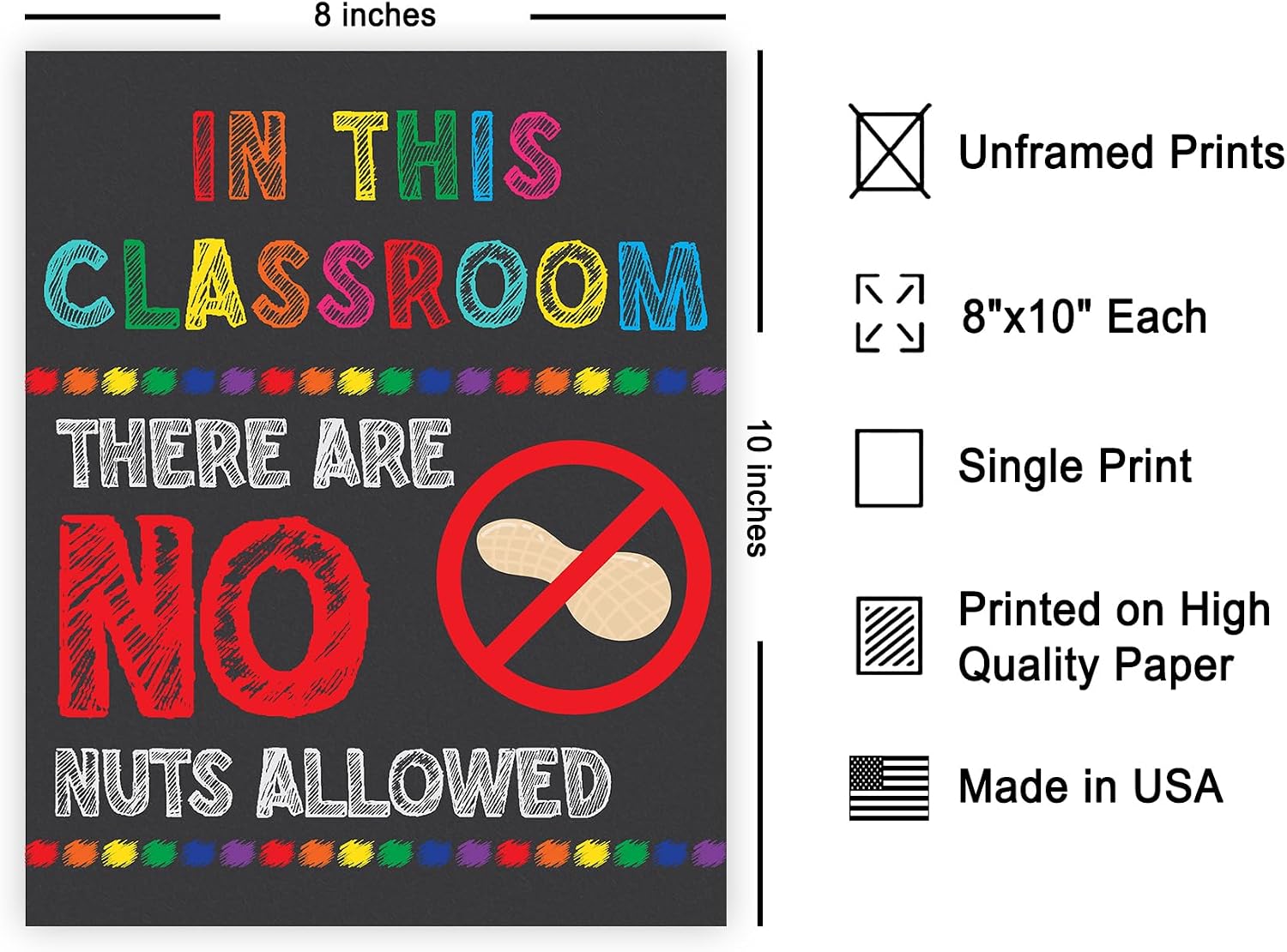 Poster Master There Are No Nuts Allowed Poster - Food Allergy Awareness Print - Preppy Art - Educational Art - Gift for Teacher & Student - Wall Decor for School or Classroom - 8x10 UNFRAMED Wall Art