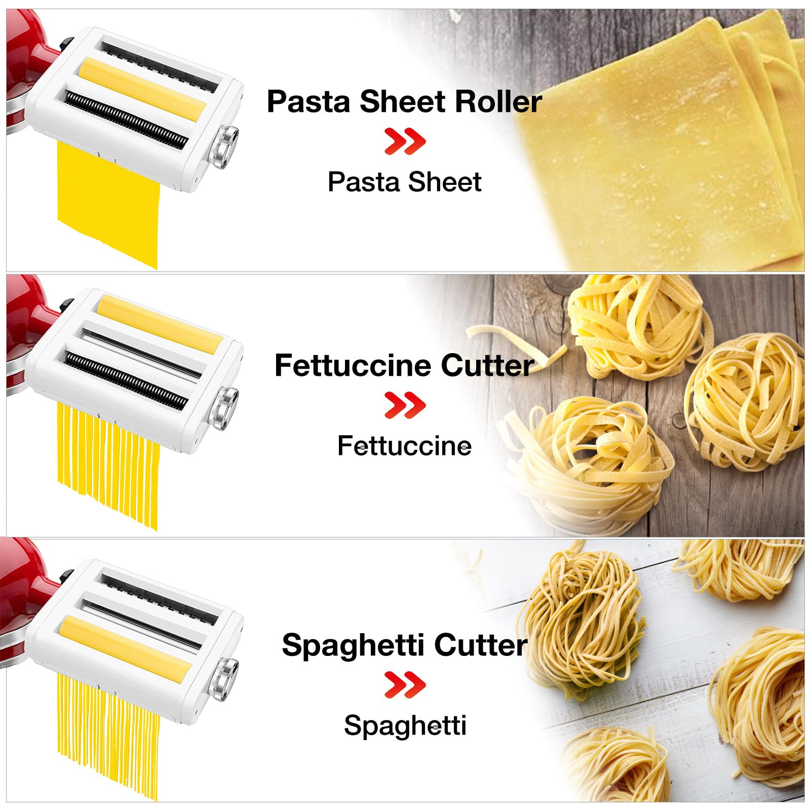 Pasta Roller & Cutter Kit - Vielseitiges Pasta Making Attachment Set | Rollschneider Werkzeuge für frische hausgemachte Pastta, Lasagneblätter, Spaghetti Fettuccine, ideal für die Küche